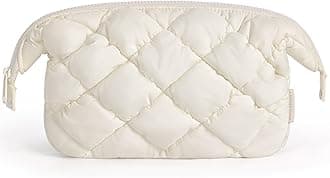 BAGSMARTQuilted Travel Makeup Bag, Puffy Toiletry Organizer with Wide Opening, Cosmetic Storage for Women's Accessories, Beige
