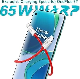 ZYBUX One plus 65W Type C to C Supervooc Charging Mobile Data Cable for 12/12R/11/11R/10 Pro/10R/10T/9/9R/9Rt/8/8T/Nord 3/Ce 3/Ce 3 Lite/Nord 2/2T/Ce 2/Ce2 Lite/Open Support Warp/Dash, 65 w, Red