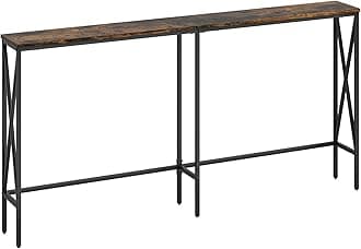 63" Console Table, Narrow Long Sofa Table Behind Couch, Skinny Entry Table, Industrial Sofa Table with Metal Frame for Hallway, Living Room, Rustic Brown…