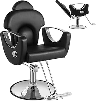 Salon Barber Chair, Reclining Salon Chair for Hair Stylist, Hair Chair with Heavy Duty Hydraulic Pump, 360 Degrees Swivel Styling Braiding Hairdresser Chairs for Home Barbershop, Pure Black