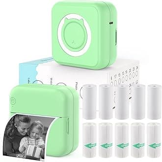 Mini Photo Printer - Portable Pocket Sticker Printers for iPhone Thermal Printer with 10 Rolls Thermal Paper for Photo, Memo, Journal - Green