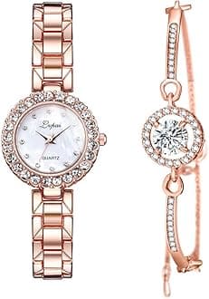 Womens Watch Gifts Set with Bracelet Rose Gold for Lady Female Elegant Luxury Wrist Watches Ladies Stylish Bracelet Watches