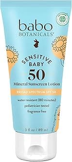Babo Botanicals Sensitive Baby Mineral Sunscreen Lotion SPF50 - Natural Zinc Oxide - Face & Body - Fragrance-Free - Water-Resistant - EWG Verified - Vegan - Extra Sensitive Skin - For Babies & Kids