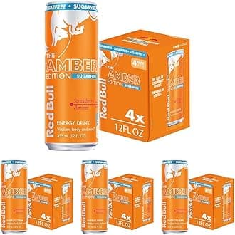 Red Bull Amber Edition Sugar Free Energy Drink, Strawberry Apricot, with 114mg Caffeine plus Taurine & B Vitamins, 12 Fl Oz, Pack of 16 Cans