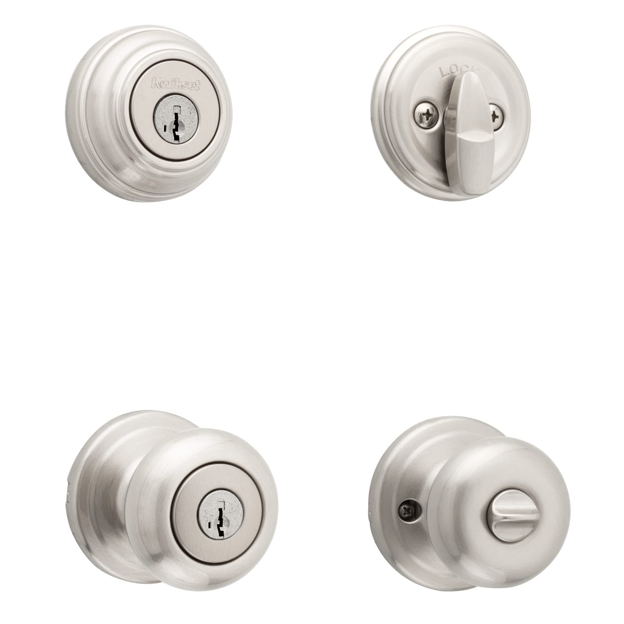 Juno Keyed Entry Door Knob and Single Cylinder Deadbolt Combo Pack with Microban Antimicrobial Protection Featuring SmartKey Security in Satin Nickel