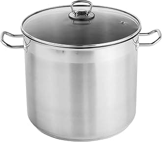 GEEZY Large Stainless Steel Stock Pot with Glass Lid 20 L - Induction Base, All Hob Compatible, Riveted Handles, Vented Cover, Dishwasher Safe - Essential Cooking Pan for Soups, Stews, Curry, Biryani