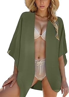 Moss RoseWomen's Beach Kimono Coverup Sheer Chiffon Cover Ups, Casual Loose Open Front Cardigan Tops