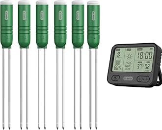 Dr.meter4-in-1 Moisture Meter for Plants, 300ft Wireless Soil Tester Sensor, Temperature/Light/Time/Soil Hygrometer Monitor with LCD Display for Indoor Outdoor Plants Garden Farm Greenhouse 6Pcs
