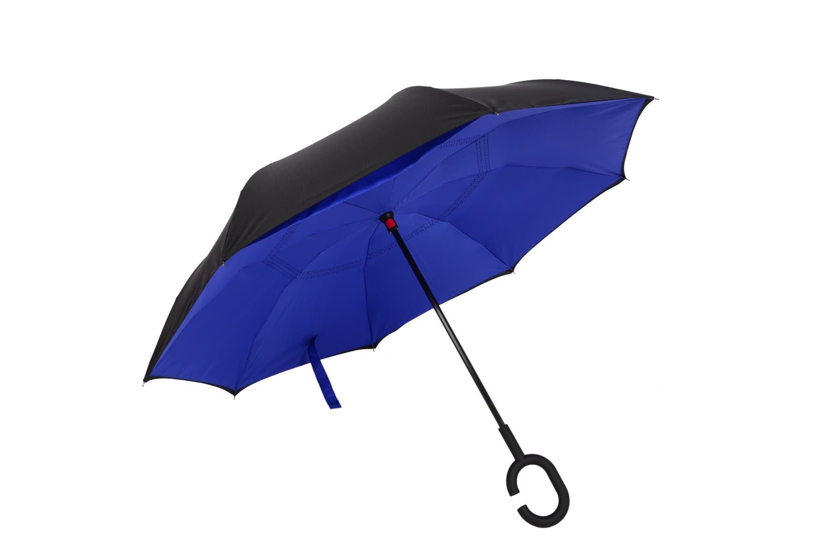 Umbrella C-shaped handle Windproof Reverse Folding Double Layer Inverted Umbrella Double Reverse umbrella and Self Standing Inside Out Rain Protection Umbrella (Deep blue)