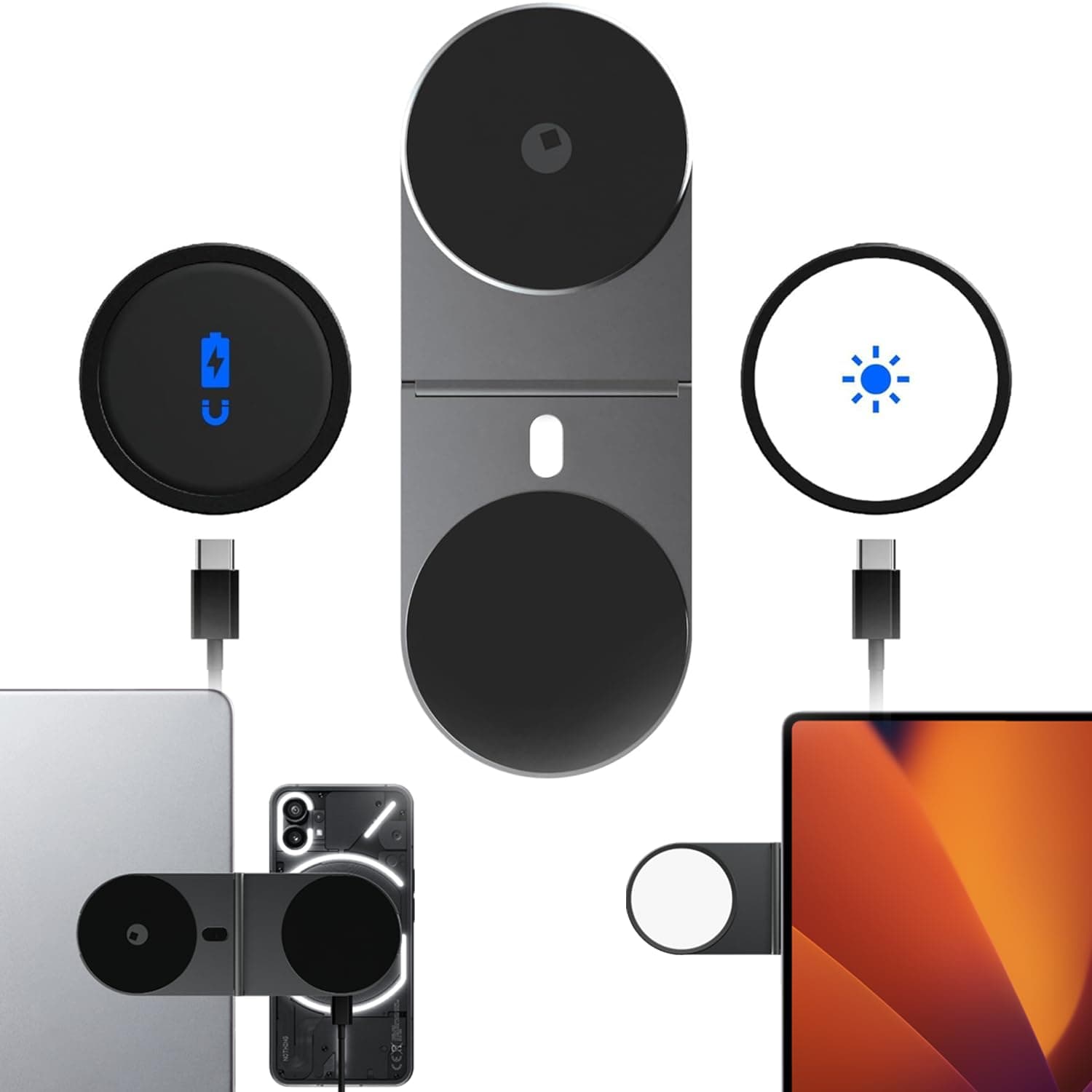 – Rolling Square Edge Pro Full Kit - Magnetic Mobile Phone Holder, Universal Wireless Magnetic Mobile Phone Charger, 1000 Lumen Light, Mobile Phone Holder for Smartworking, Space Grey