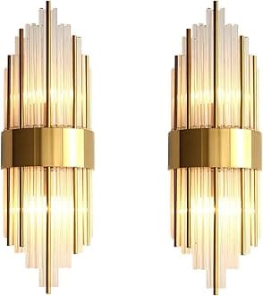 Gold LED Wall Lights Crystal Wall Sconce Lights for Living Room, Large Wall Lamp 60cm/23.6", Warm/Natural/White Light, 3 Brightness Levels, E14 Bulb