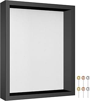 Califortree 8x10 Shadow Box Frame with Soft Linen Back - Metal Push Pins Included, Memory Shadow Box Display Case for Bouquet Awards Medals Wedding Photos and More, Black