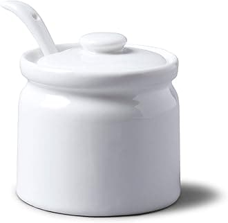 WM Bartleet & Sons 1750T165 Traditional Porcelain Sugar/Jam/Mustard Pot with Lid & Spoon 8cm – White, 24 oz