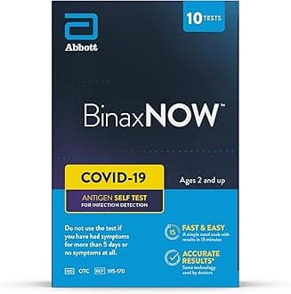 BinaxNOW COVID-19 Antigen Self Test, 1 Pack, 10 Tests Total, COVID Test With 15-Minute Results Without Sending to a Lab, Easy to Use at Home