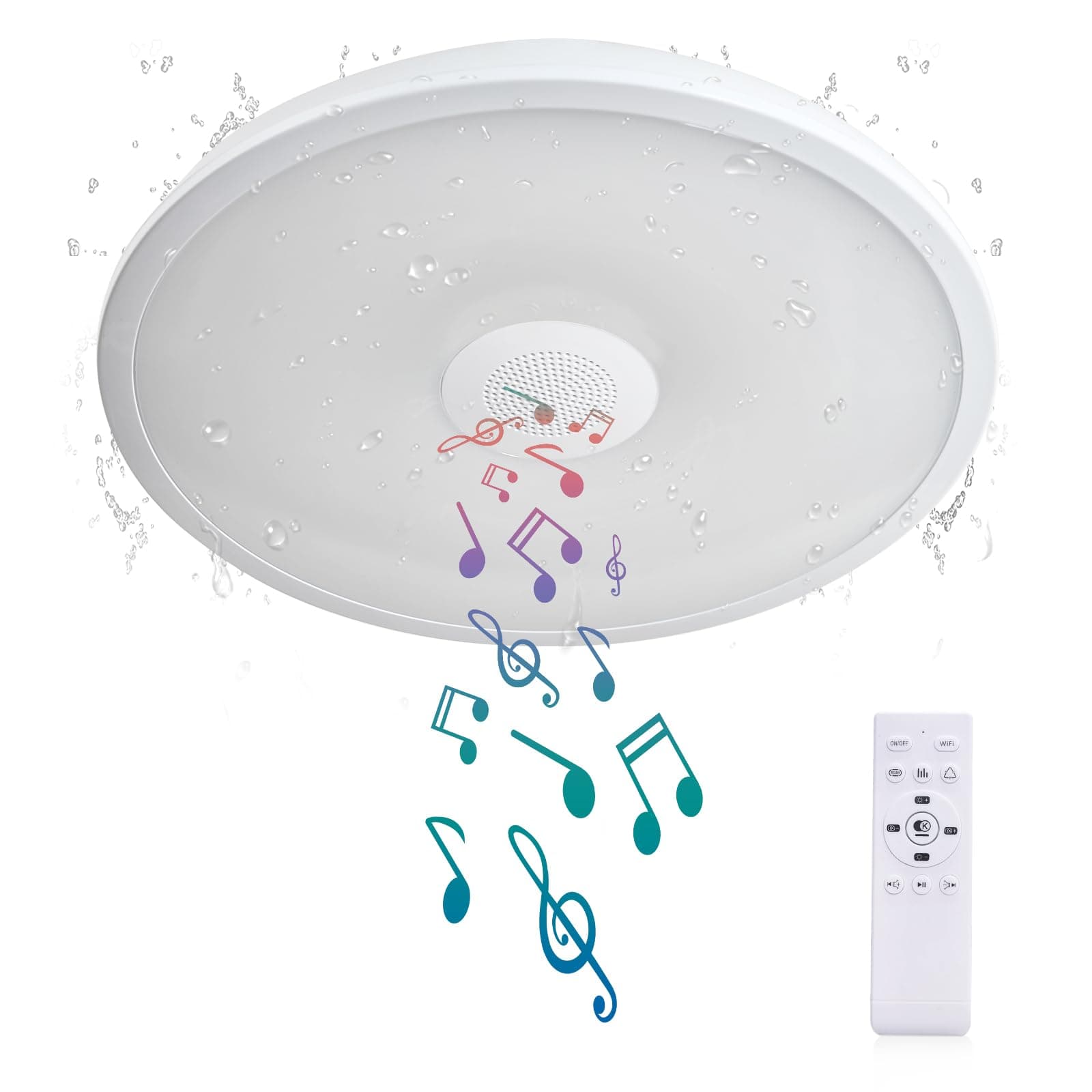 ASALL Smart Waterproof LED Flush Mount Ceiling Light Fixture,with Bluetooth Speaker,11 Inch,18 watt,Dimmable Music Lamp,RGB Color Changing Light with Remote Control,for Bathroom,Shower,Bedroom