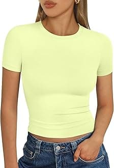 Trendy Queen Womens Short Sleeve T Shirts - Buttery Soft Summer Crop Tops Slim Fit Y2k Basic Tees for Workout