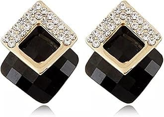 18k Gold Plated Austrian Crystal Earrings for Women & Girls | Luxury Rhinestone Square Italian Designer Earrings | Latest Stylish Fancy Zircon Party Earring