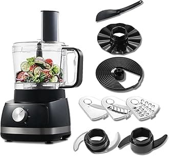 – Food Processor, 6-in-1 Food Processor and Blender Multifunctional for Chopping, Slicing, Shredding and Kneading Dough, 3 Speeds with Pulse, 2L Mixing Bowl, 3-in-1 Cutting Disc, 800W, Black