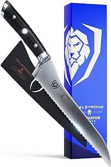 DALSTRONG Serrated Offset Bread & Deli Knife - Gladiator Series- 8"- German HC Steel - Guard Included