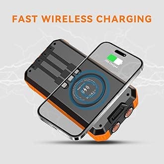 Solar Charger Power Bank 49800mAh Wireless Battery Pack PD18W QC3.0 Fast Charging Built in 3 Cables with USB-C 6 Outputs & 2 Inputs for Cell Phone