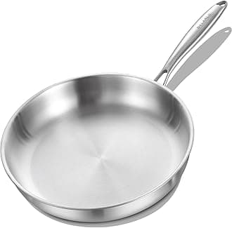 DELARLO Triply Stainless Steel Skillet 8 Inch, Induction Compatible Up to 600℉, Fast and Even Heat, Oven Broiler Safe, Small Skillet, Omelette Pan