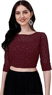 Pujia Mills Womens Readymade Fancy Sifli Work Half Sleeve Saree Blouse.