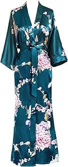 Old Shanghai Women's Kimono Robe - Peacock & Blossoms (Long)
