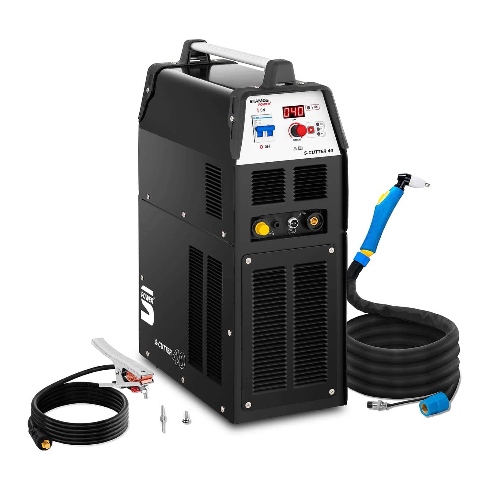 Stamos Welding Plasma Cutter with Compressor S-Cutter 40 (14-40 A, 230 V, Duty Cycle 60%, Cutting Power up to 12 mm, Digital Cutting Current Display, 2T/4T)