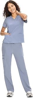 COZYFIT Scrubs for Women Set Medical Uniform - V-Neck Top & Straight Leg Pants with 9 Pockets, Unisex Workwear