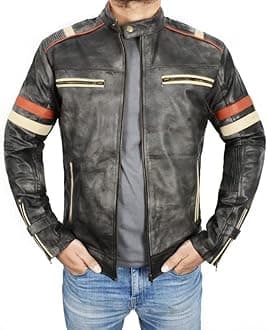 Spazeup Cafe Racer Jacket Vintage Motorcycle Retro Moto Distressed Leather Jacket