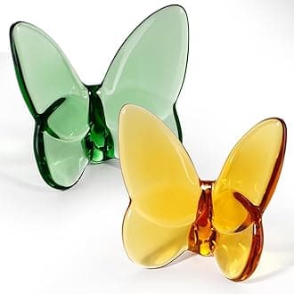 Lioaeust Crystal Butterfly Figurines,Flying Butterfly Figurine Decor Crystal Cut Glass Butterfly Ornament Statue Animal Collectible Gift Home Ornament Decor (Green+Orange)