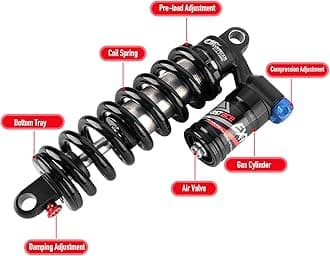JFOYH Adjustable Oil+Coil Spring Rear Shock Suspension, Shock Absorbers For Downhill MTB Bike/E-bike, 210mm X 550lbs - Black