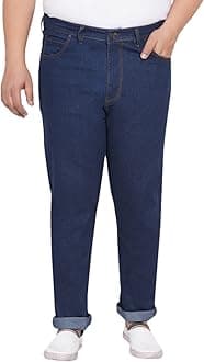 JOHN PRIDE Plus Size Men's Stretchable Mid-Rise Comfort Fit Clean Look Cotton Jeans for Men