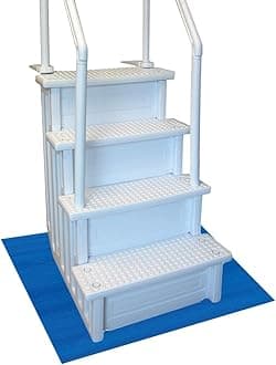 Resilia Stay-Put Swimming Pool Ladder Mat - Non-Slip, Wide Ribbed, Protective Pad, 36 Inches x 36 Inches, 0.035 Inch Thick, Powder Blue