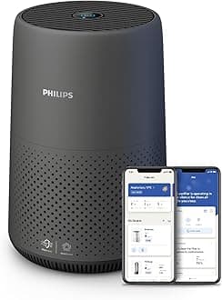 Philips 800i Series Compact Air Purifier, 49m2, HEPA & Activer Carbon Filter, Removes Up To 99,5% Of The Particles & Aerosols From The Air*(1), Connected with Air+ App, Black (AC0850/31)
