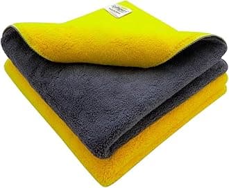 900 GSM, Microfiber Cloth Yellow+Grey Towel Set 40X40cms 2 Piece Towel Set Extra Thick Microfiber Cleaning Cloths Perfect for Bike Auto Cars Both Interior and Exterior.