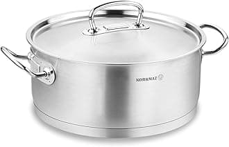 Korkmaz Proline Stainless Steel Low Casserole Saute Pot Stockpot With Lid and Handles Silver a1171