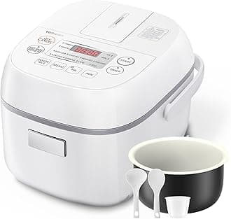 Toshiba Mini Rice Cooker, 3 Cups Uncooked Small Rice Cooker, Steamer & Warmer, With Fuzzy Logic And One-Touch Cooking, 24 Hour Delay Timer And Auto Keep Warm Feature, White