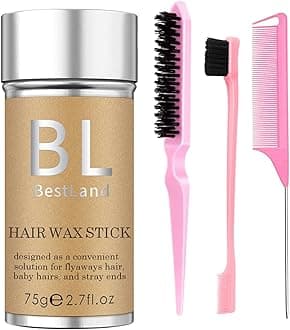 4Pcs Hair Wax Stick & Slick Back Hair Brush Versatile Hair Styling Set, Hair Wax Stick for Flyaways & Wigs Hair Tamer Styling, Edge Brush, Teasing Brush and Rat Tail Combs for Kid Women Girls (Pink)