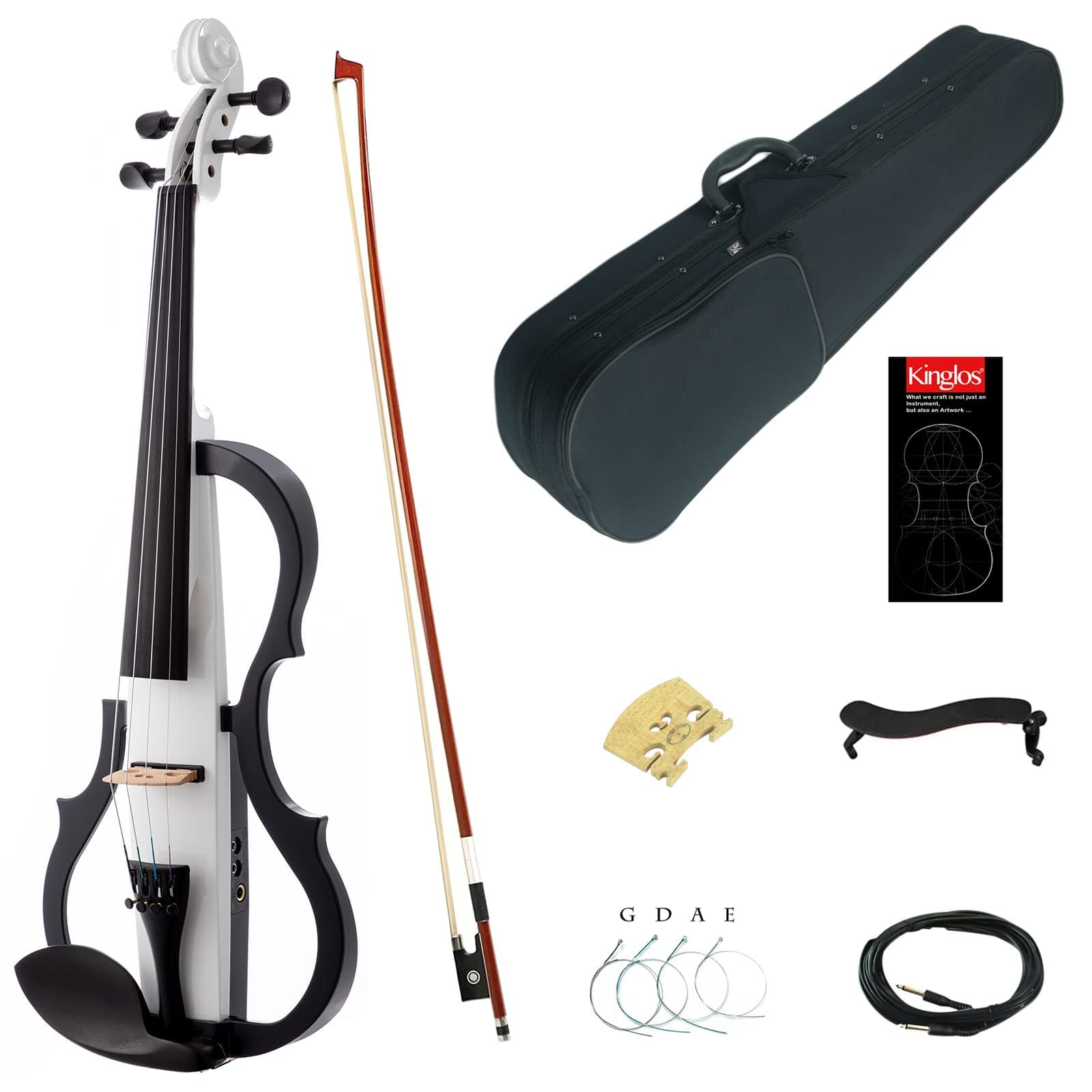 4/4 White Solid Wood Advanced 3-Band-EQ Electric/Silent Violin Kit with Ebony Fittings Full Size (SDDD1802)