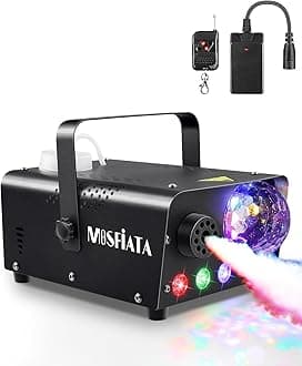 MOSFiATA Fog Machine with Disco Light 600W Smoke Machine RGB LED lights, 2500 CFM Spray, Remote Control, Perfect for Halloween, Christmas, Wedding, Party, Club, DJ Stage Effect