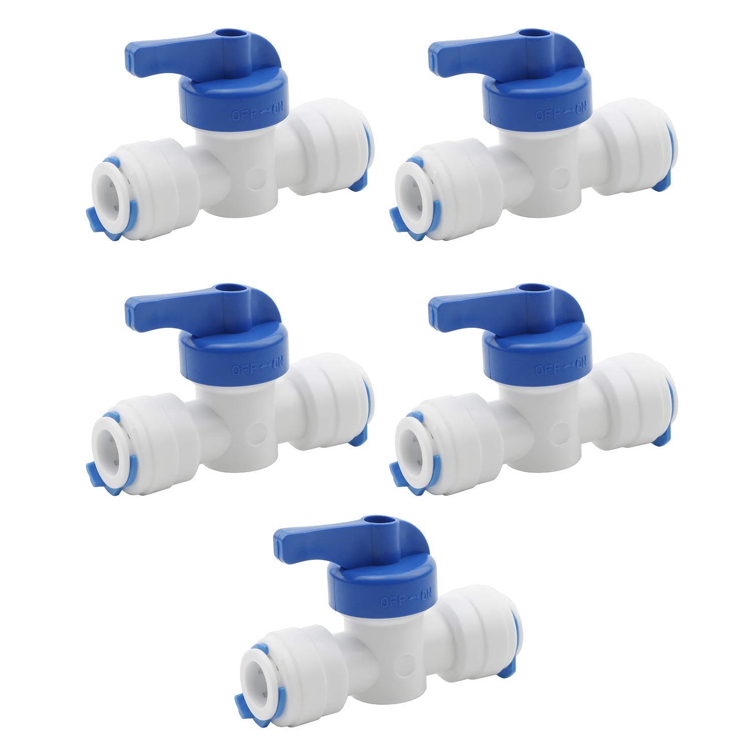 1/4 Inch OD Tube Ball Valve Quick Connect Fitting 1/4-Inch by 1/4-Inch Manual Flush Start RO Water System, Pack of 5pcs