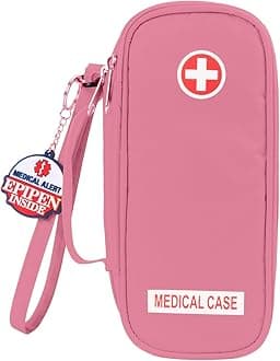 Jayour EpiPen Medical Carrying Case Insulated, Travel Medication Organizer Bag Emergency Medical Pouch, Fits 2 EpiPens, Asthma Inhaler, Anti-Histamine, Auvi-Q, Allergy Medicine Essentials (Pink)