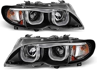 For [Halogen Model] 2002-2005 BMW E46 Sedan 3-Series LED Tube Black Projector Headlights Headlamps Assembly