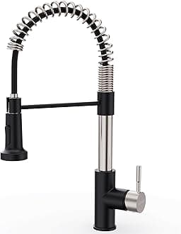 Kitchen Faucet with Pull Down Sprayer Single Hole Stainless Steel Sink Faucet, Suitable for Farmhouses, RV, Laundry Room, Outdoor, and Campers. Llave para fregadero de cocina Nickel and Black