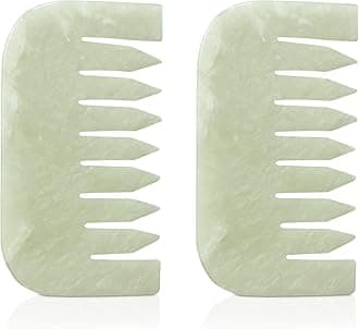 2 Pcs Jade Combs Esthetician Supplies Massage Stone Hair Gua Sha Scraping Scalp Comb Facial Massage Tool Handheld Head Tools Head Caring Therapy Mother's Day for Women(Square Style)