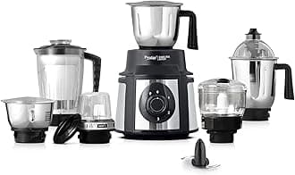 - Endura 1000 Watt Mixer Grinder with 6 Jars | Heavy-Duty Ball Bearing Motor | 3 Stainless Steel Jars + 1 Juicer + 1 Mix-O-Keep + 1 Multi-Utility | SS Baldes | Black | 5Y Motor Warranty