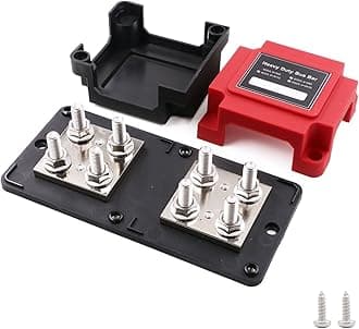 Bus Bar 12V-48V 400A Copper Busbar Heavy Duty Module Powerbar Distribution Blocks with 8X 5/16" (M8) Posts Terminals Battery Buss Bar DC for RV Truck Boat Marine Solar and More, Red&Black