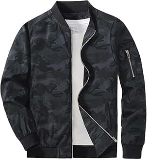 CRYSULLYMen's Bomber Jacket Lightweight Spring Fall Casual Windbreaker Full Zip Outwear Coat