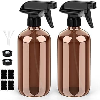 Glass Spray Bottle, Amber Glass Spray Bottle Set & Accessories Refillable for Plants Window Cleaners Aromatherapy Facial Hydration Watering Flowers Hair Care (2 Pack/8 oz) (Amber)